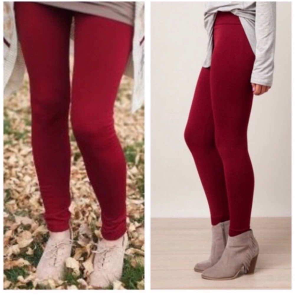 Premium Burgundy Red Fleece Lined So Soft Leggings - Picture 3 of 8
